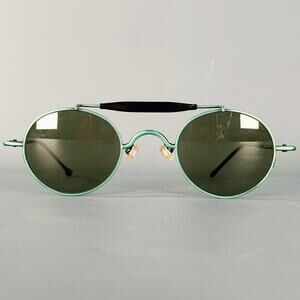 L.A.EYEWORKS Green Black Metal Round Aviator Sunglasses